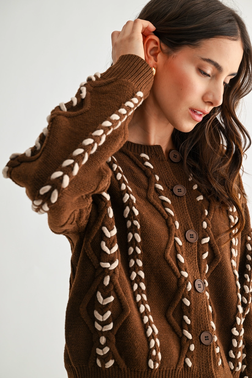 Tori Ribbon Stitch Cable Knit Cardigan