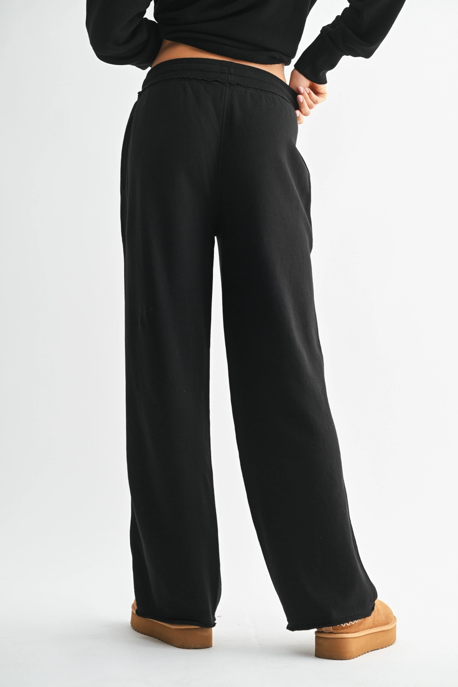 Wide Leg Cotton Core Pants - Black