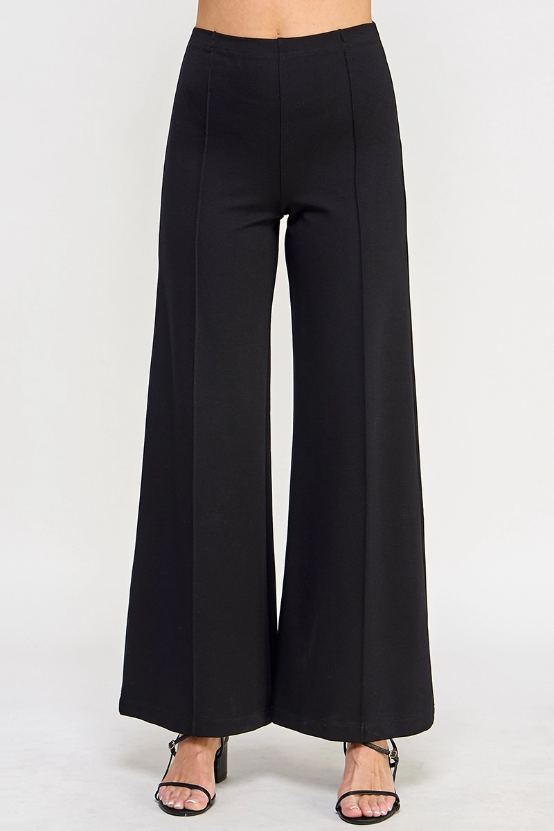 High Waist Contour Wide Leg Ponte Pant - Black