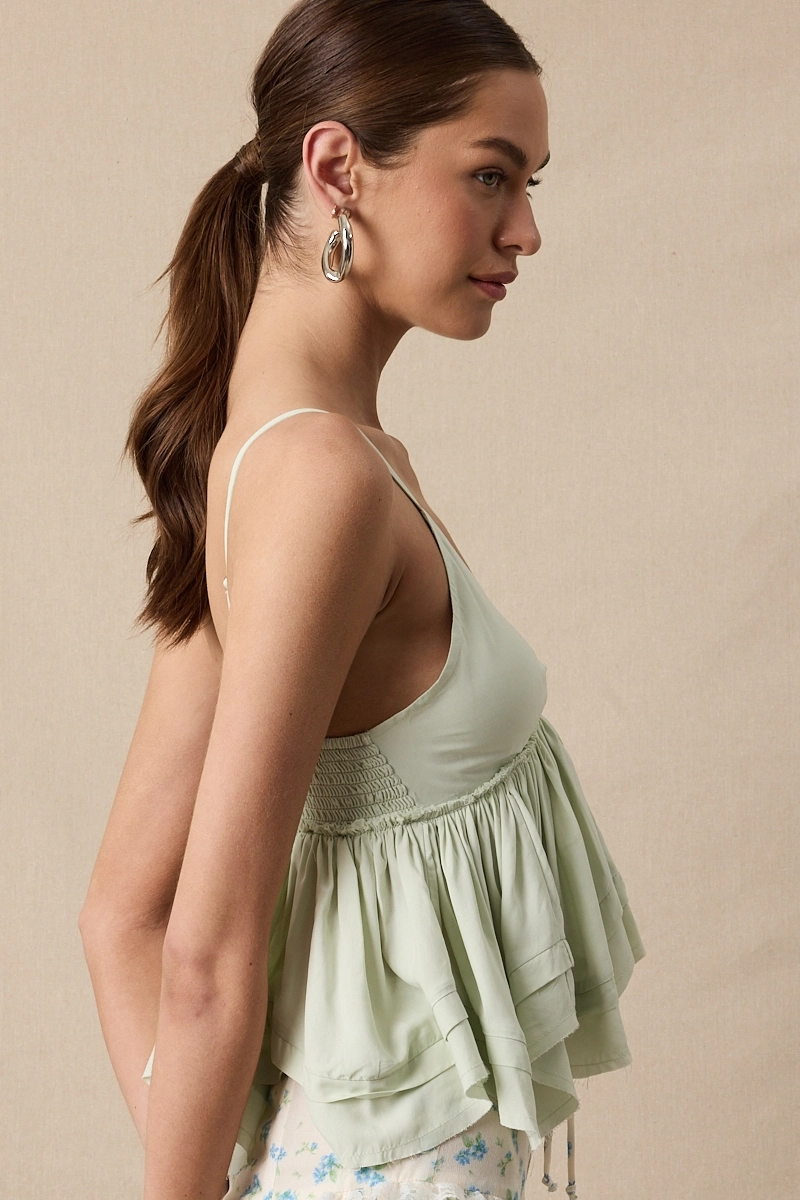 Solid Color Sweetheart High-Low Tiered Ruffle Top
