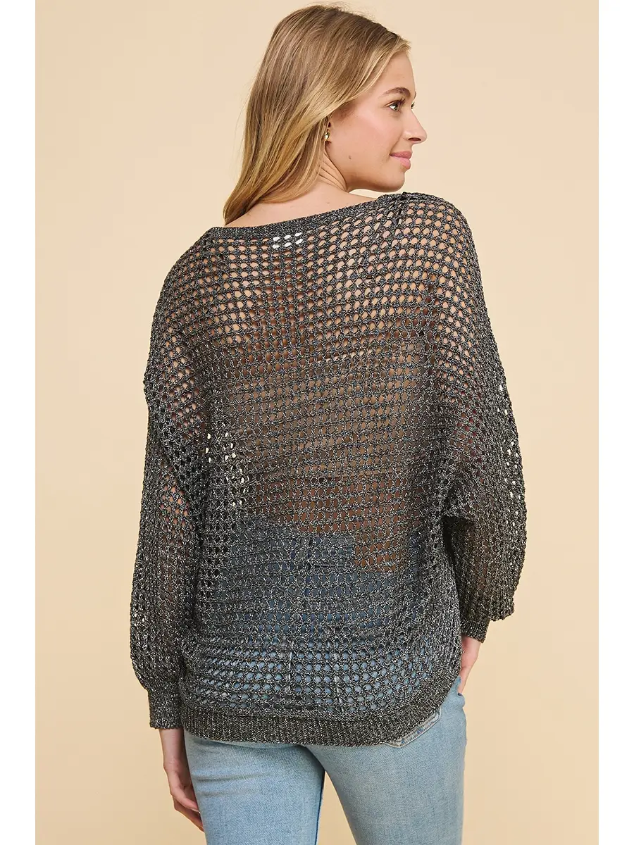 Long Sleeve Open Weave Foil Knit Sweater