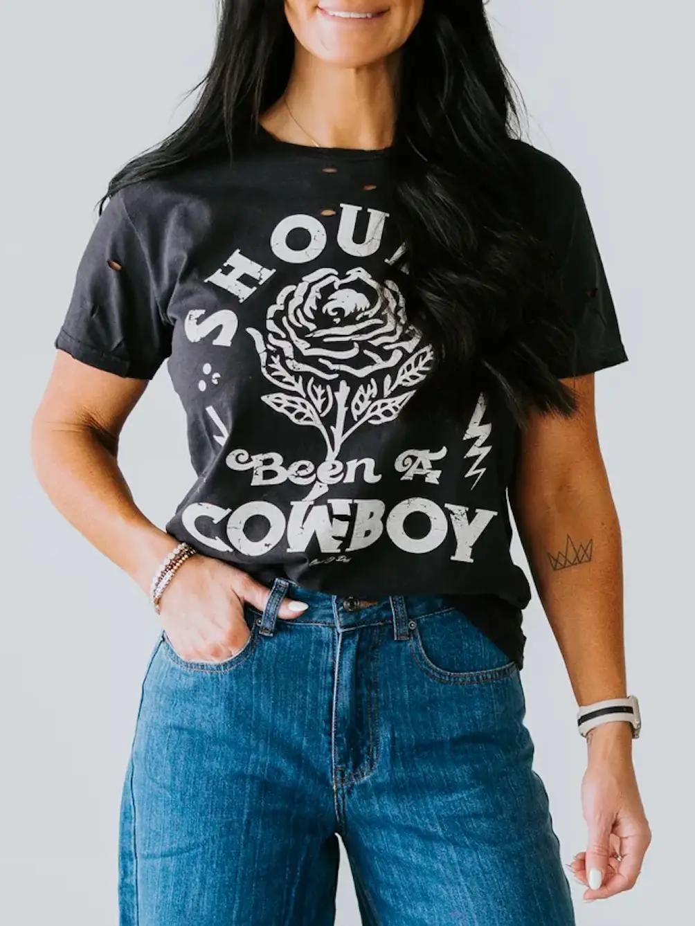 Shoulda Been A Cowboy Distressed T-Shirt