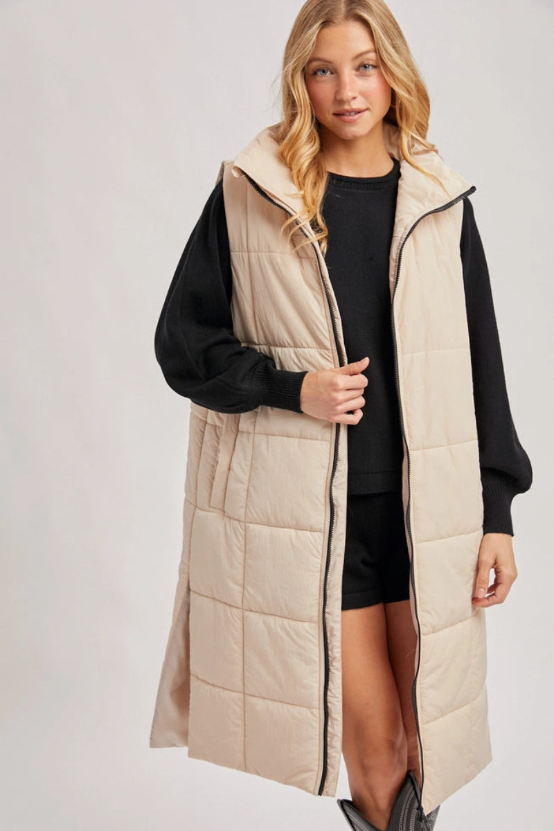 Bluivy Quilted Longline Puffer Vest - Front View
