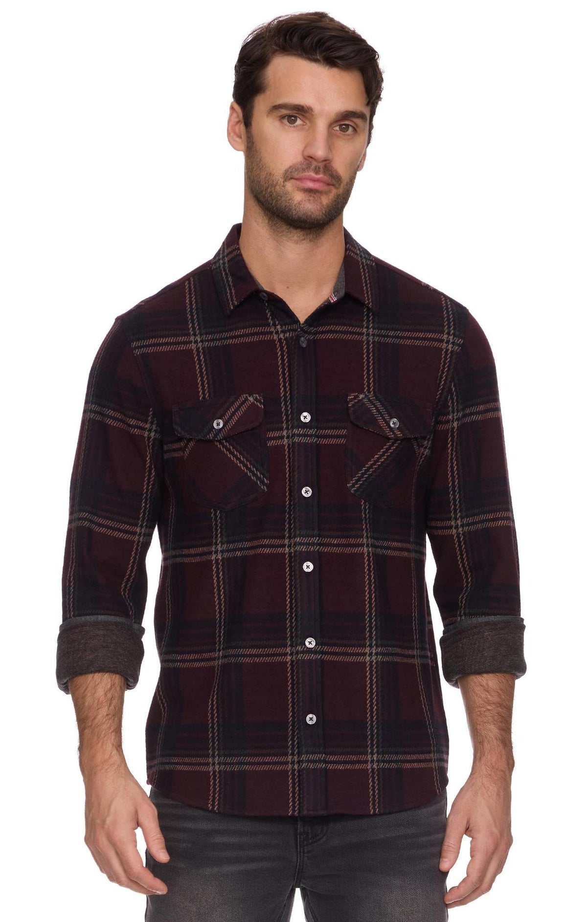 Elba L/S Hero Knit Flannel - Burgundy/Navy