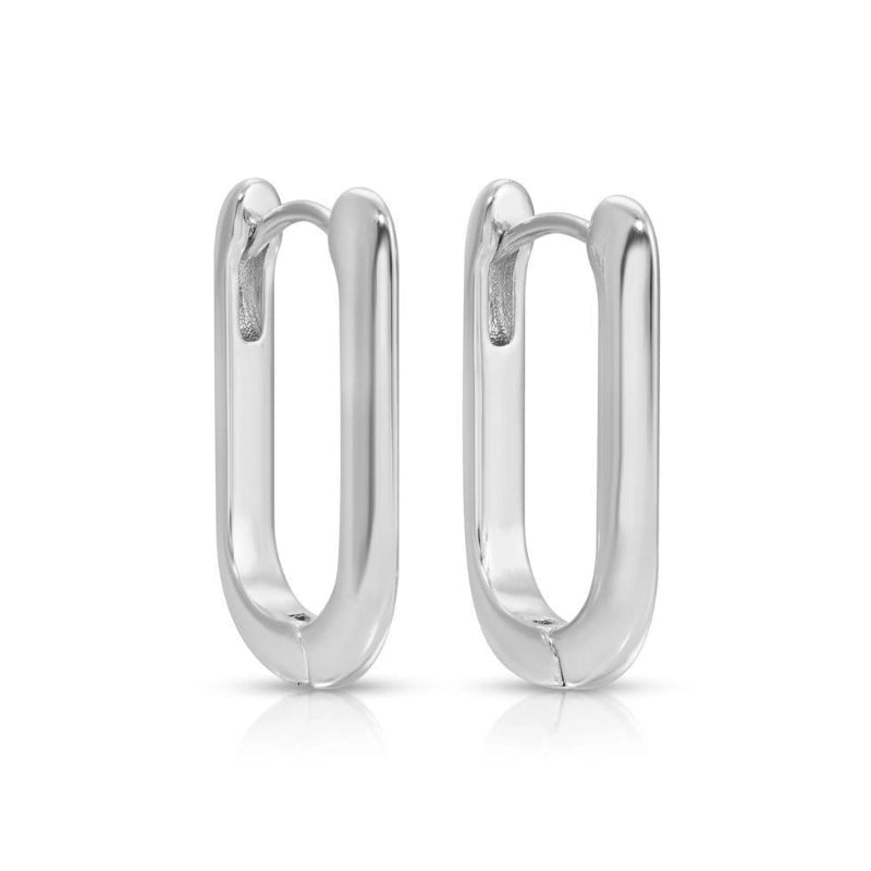 Splendid Iris Contemporary Silver Oblong Hoops