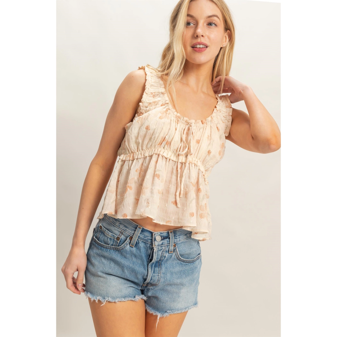 Ruffled Swiss Dot Peplum Top - Sierra