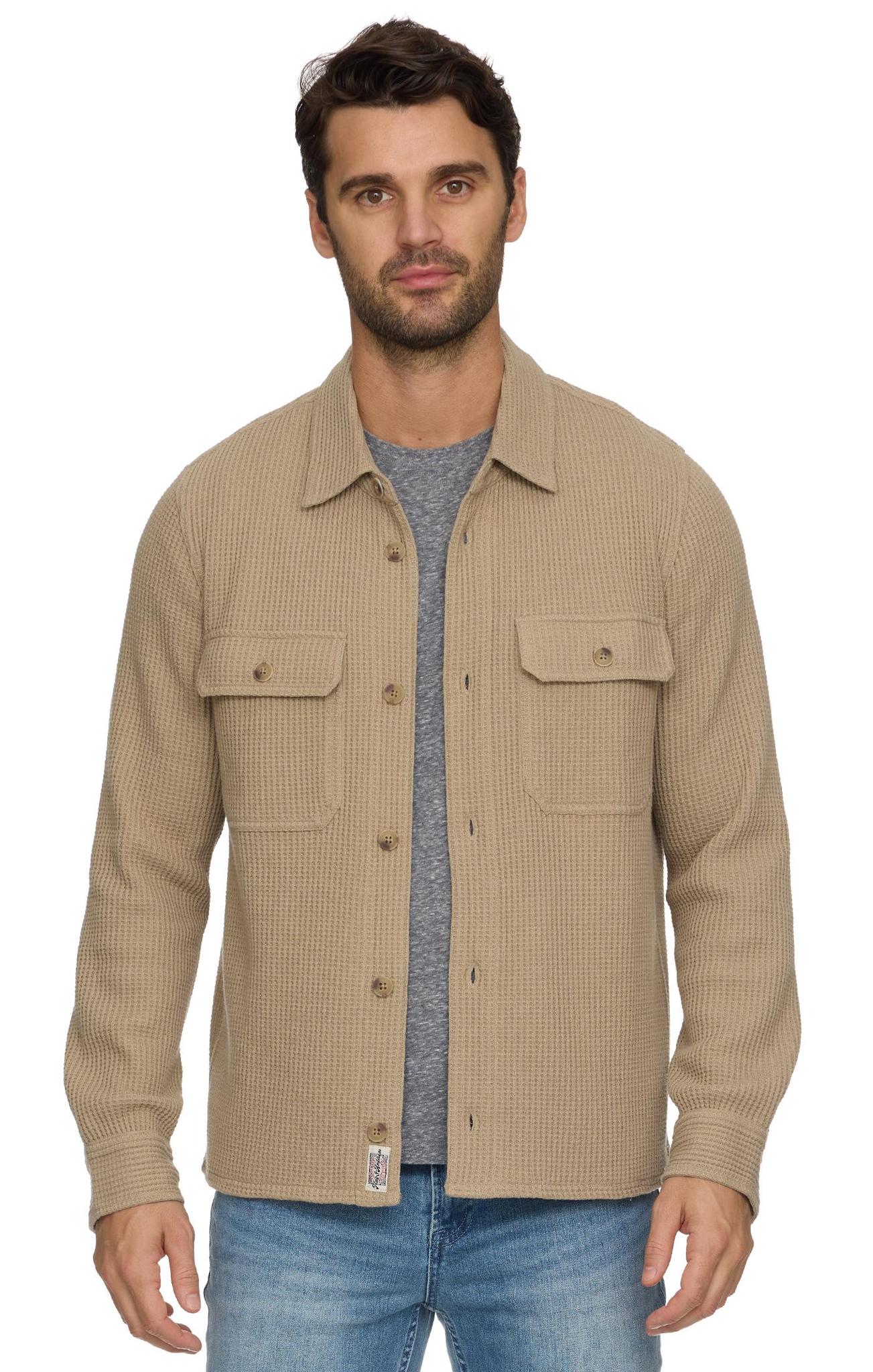 Elmore Waffle Knit Shirt Jacket - Tan