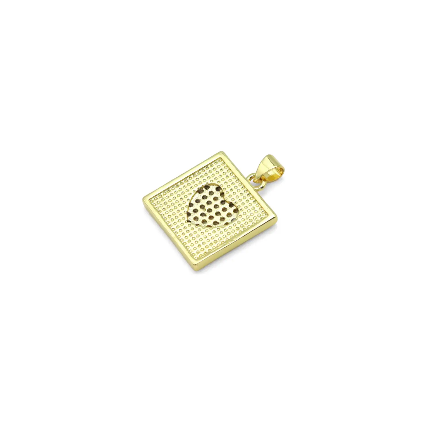 Gold Clear Cz Heart On Square Mother of Pearl Charm Pendant