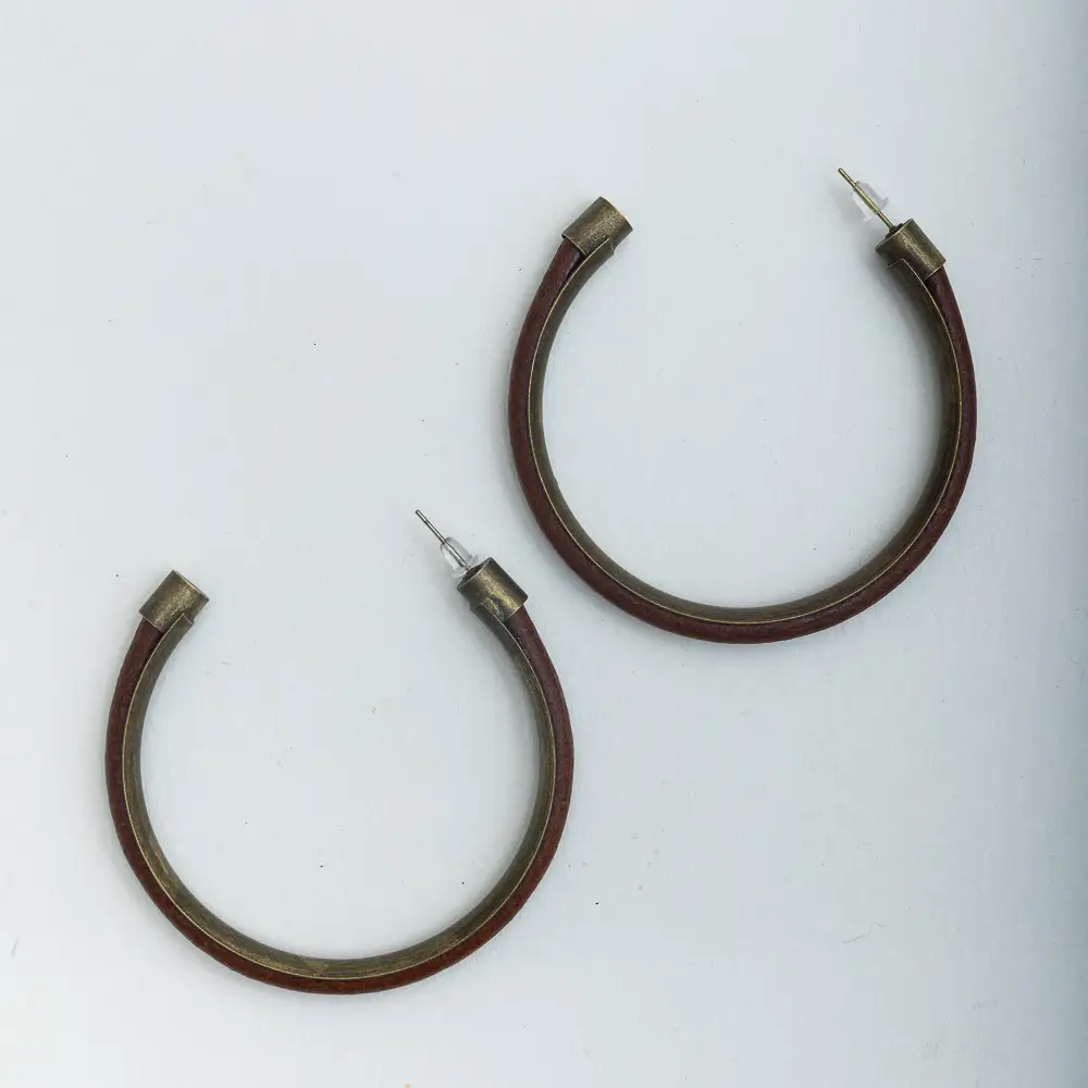 Leather & Brass Hoop Earrings