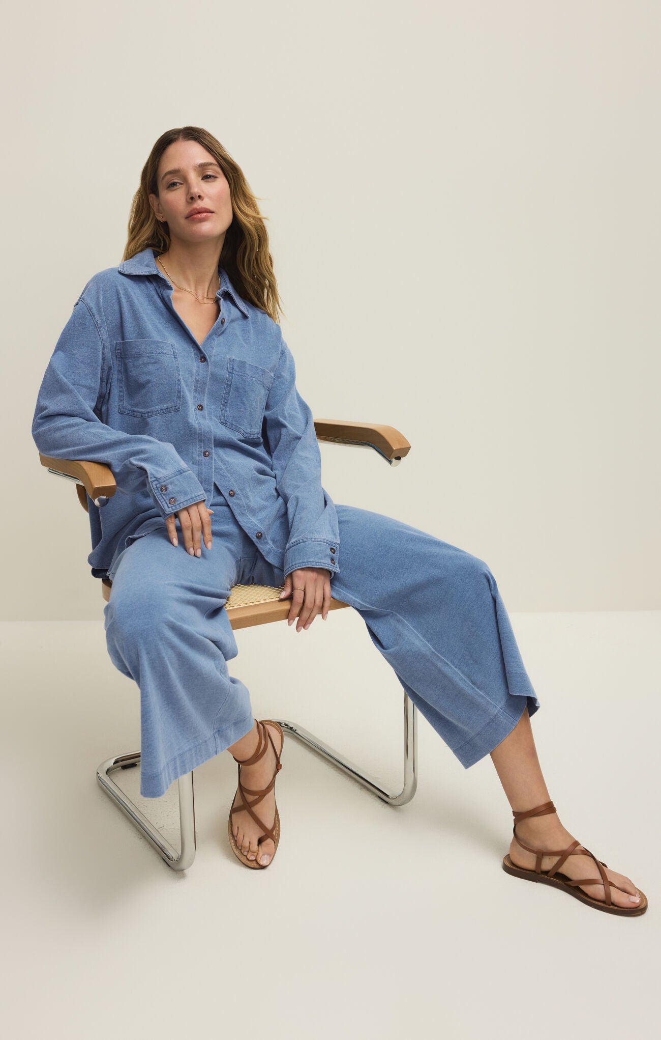 Reese Jersey Denim Button Up - Santorini Indigo