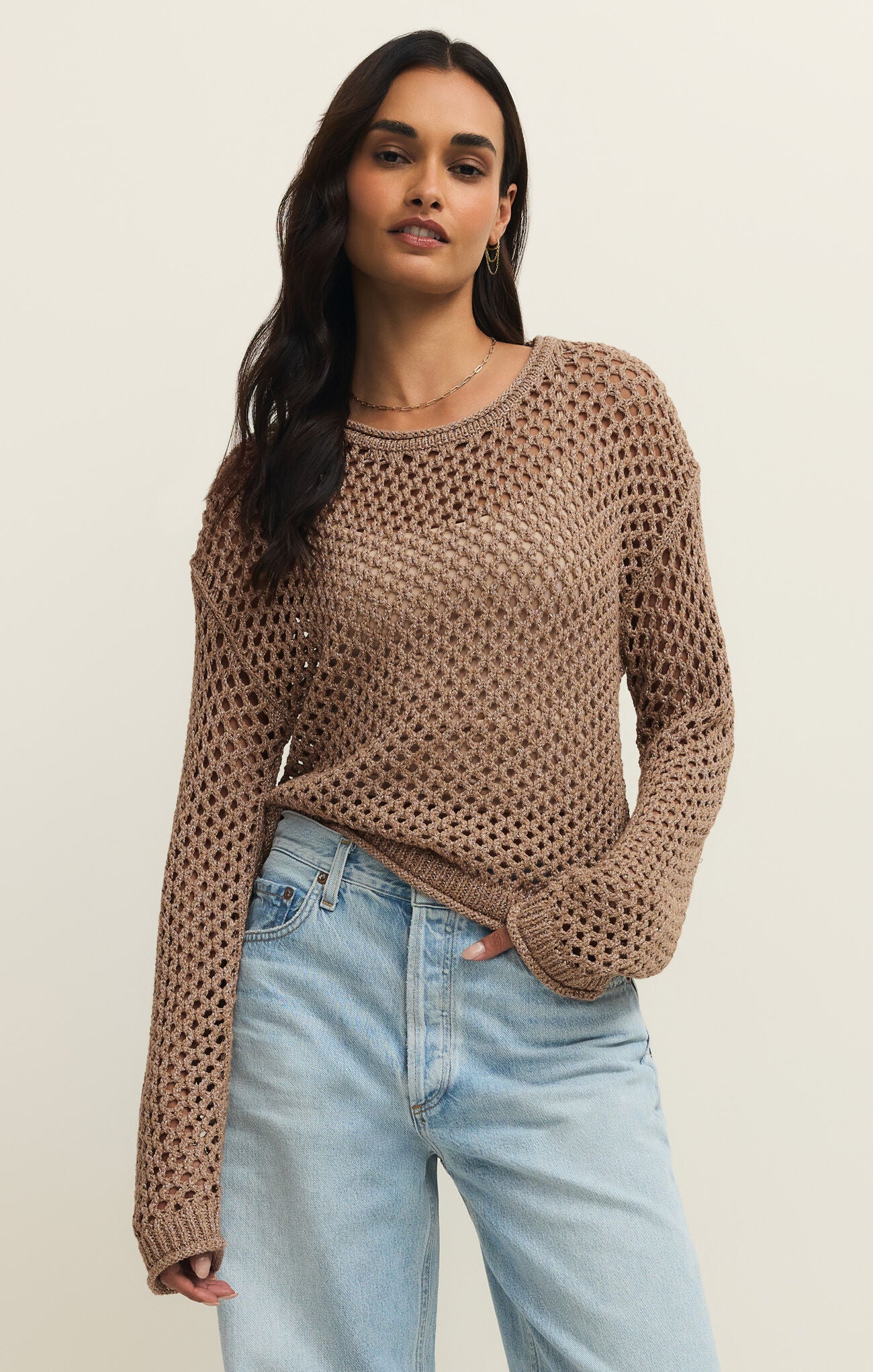 Cala Shimmer Crochet Sweater - Campfire