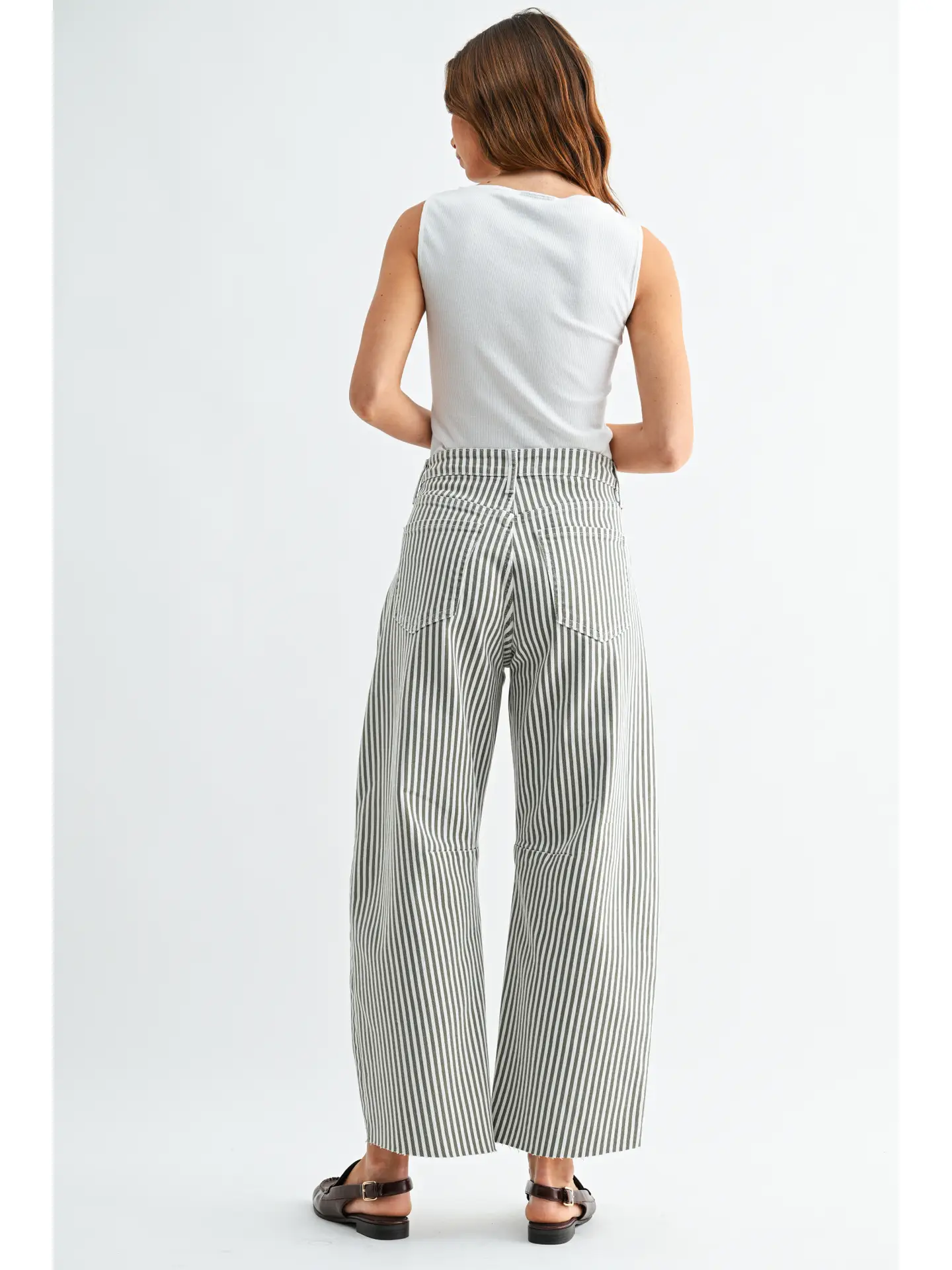 Olive Stripe Barrel Jean w/ Seams