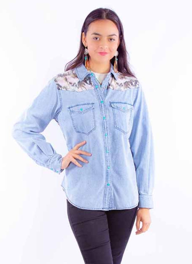 Scully Horse Print Denim Shirt