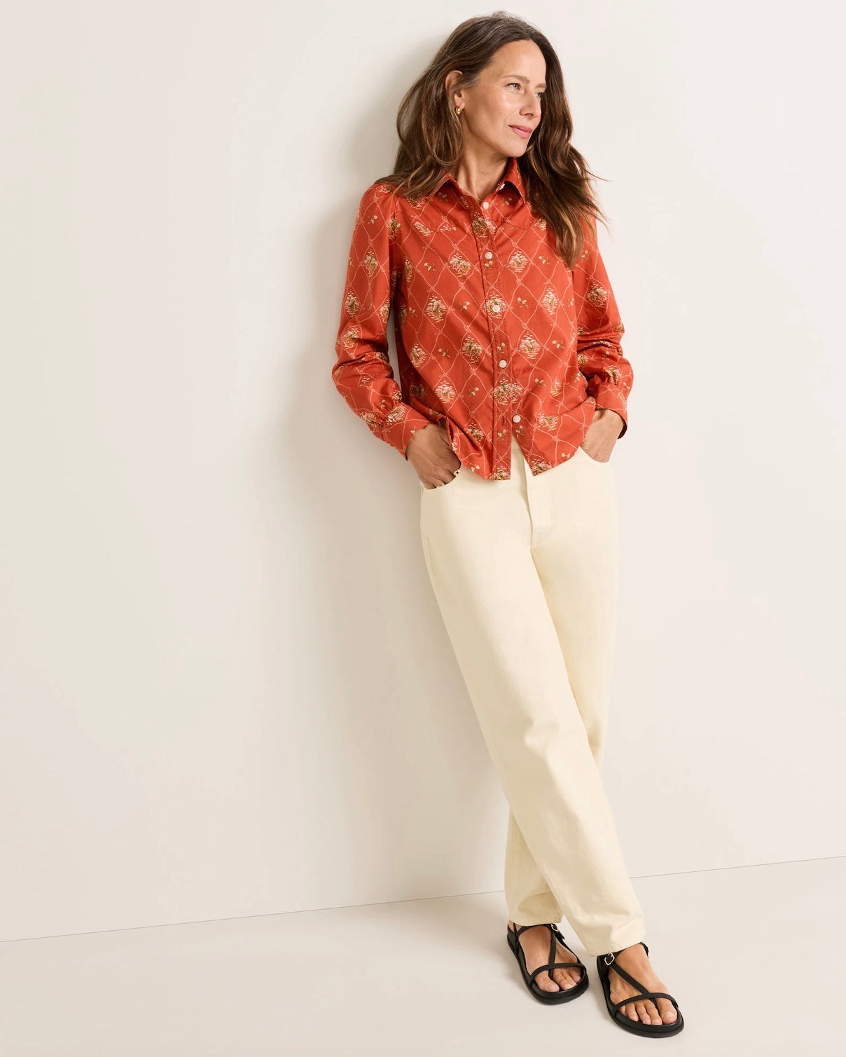 Winona Puff Sleeve Shirt - Adobe Lattice