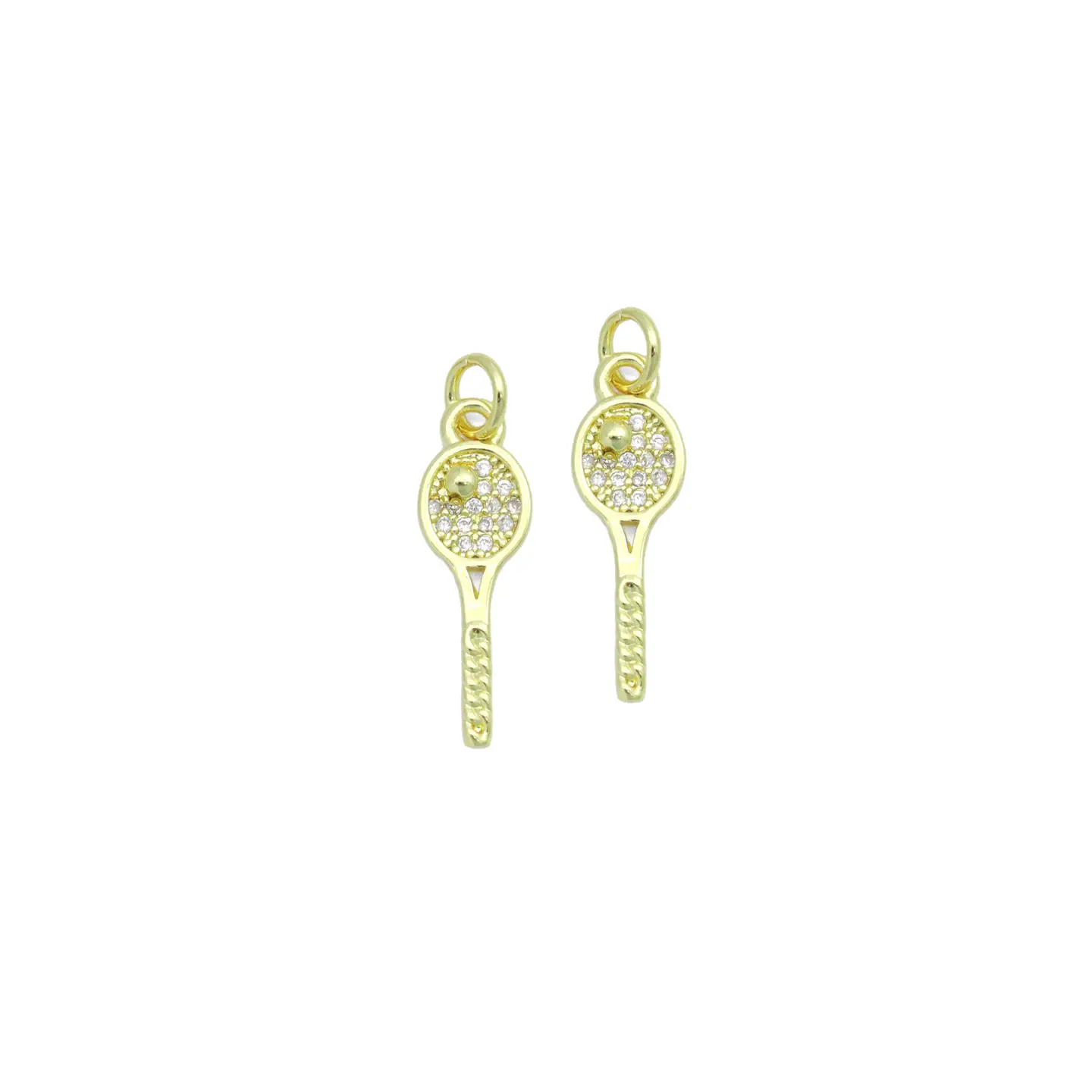 Clear Cz Tennis Racket Gold Charm Pendant