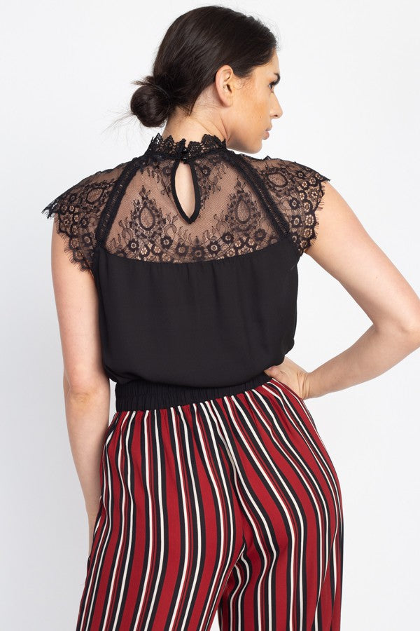 High Neck Lace Blouse - Black