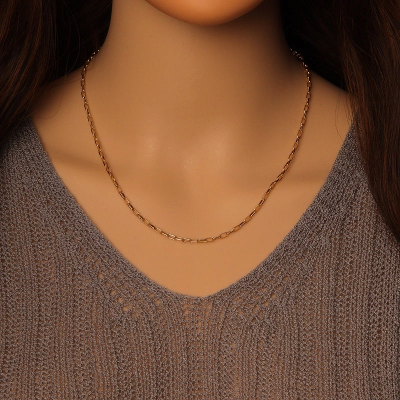 Thin Paperclip Link Chain Adjustable Necklace - Gold
