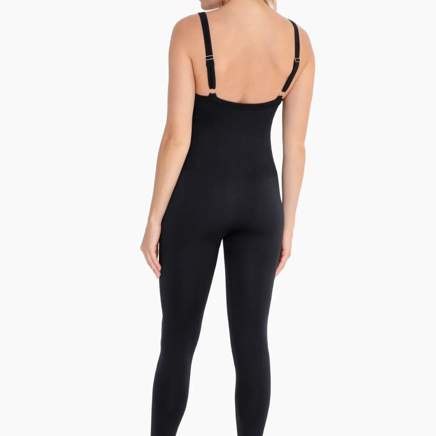 Full Length Seamless Micro-Ribbed Unitard Jumpsuit - Black