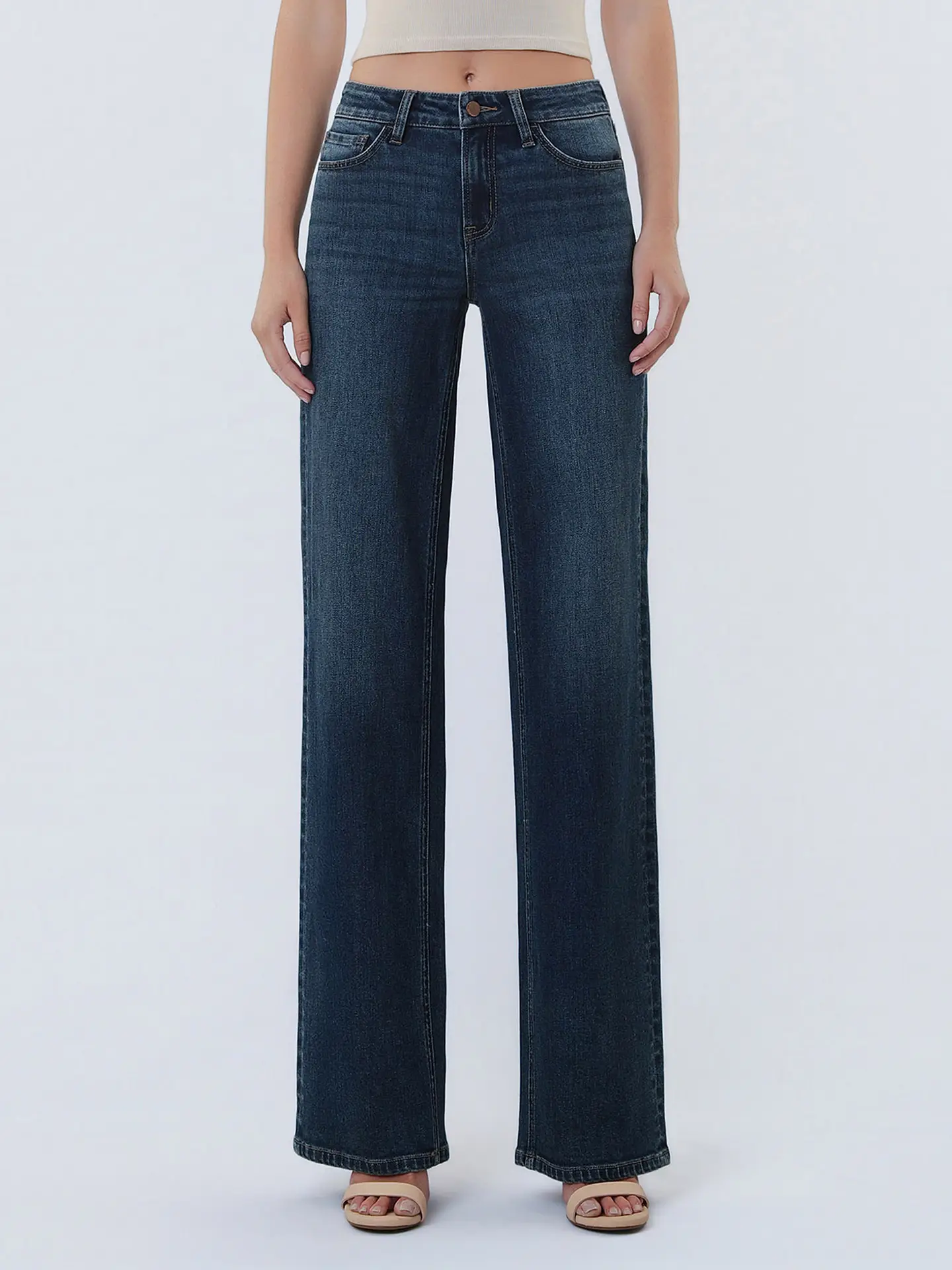 Mid Rise Full Length Dark Wash Wide Leg Jeans  - Spellbound