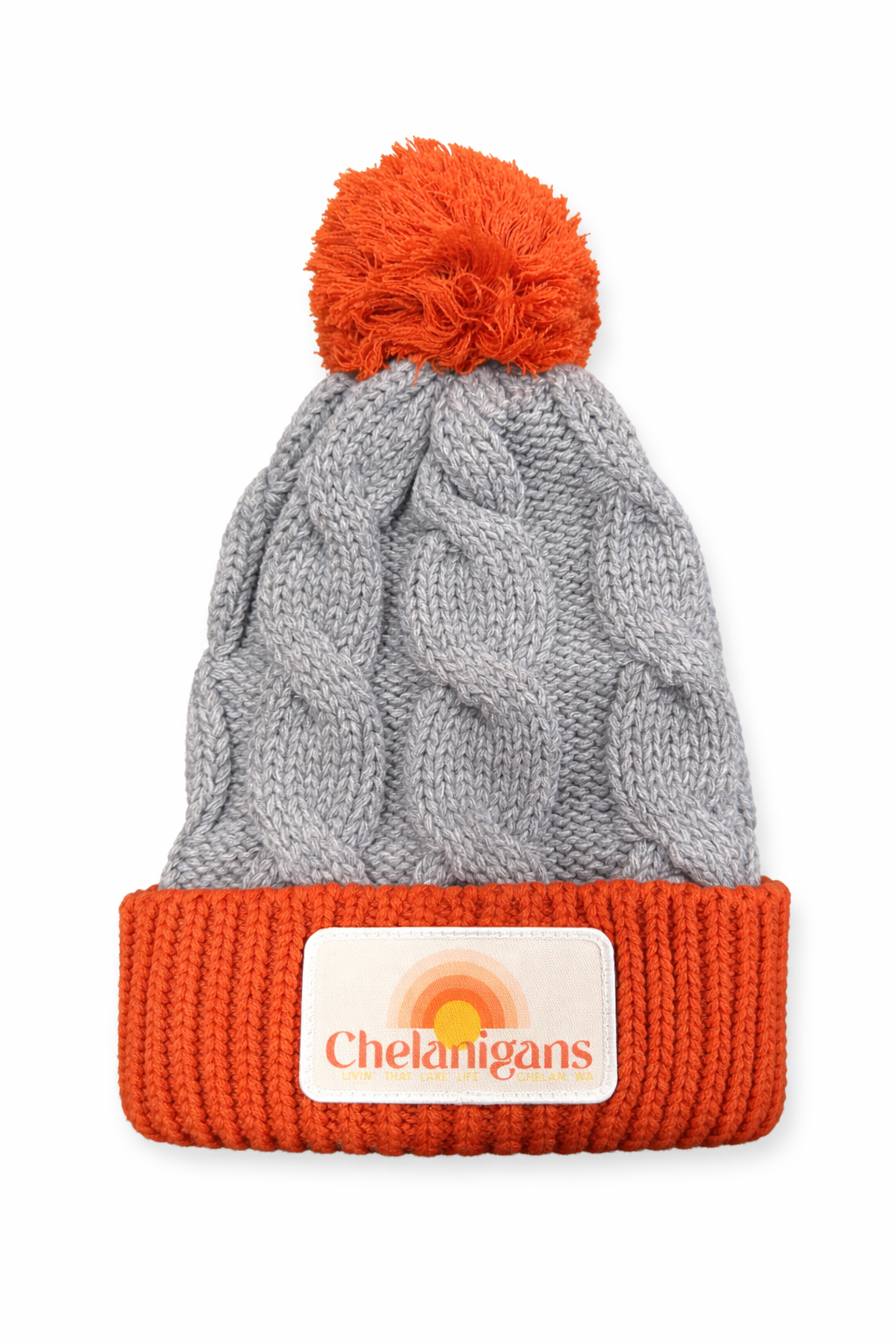 "Chelanigans" 141 Heather Grey/Rust OSFM - Chunk Twist Knit Beanie