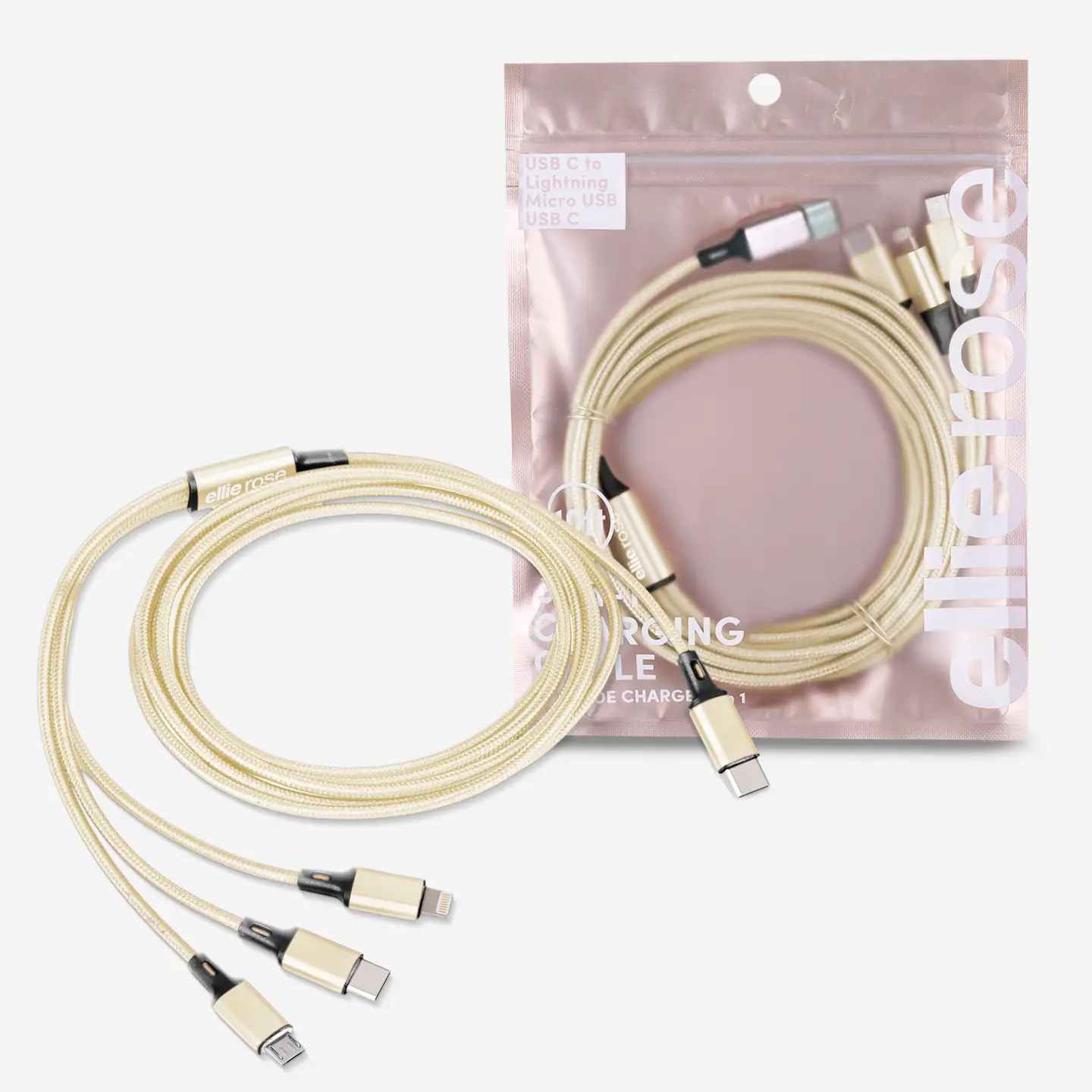 3-in-1 Charging Cable 10 ft Nylon - USB A