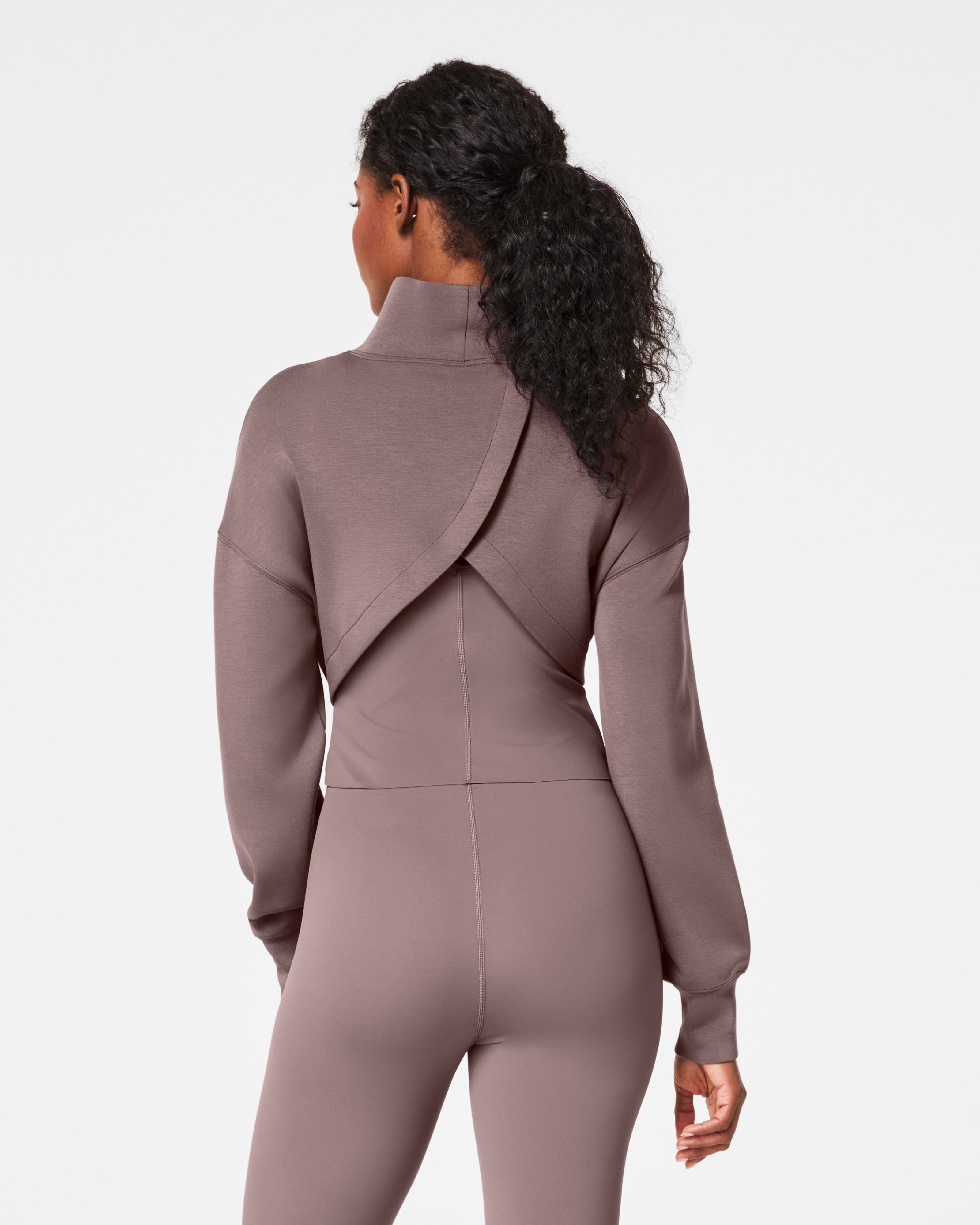 Spanx Airessentials Brushed & Cropped High-neck Sweatshirt - Smoke