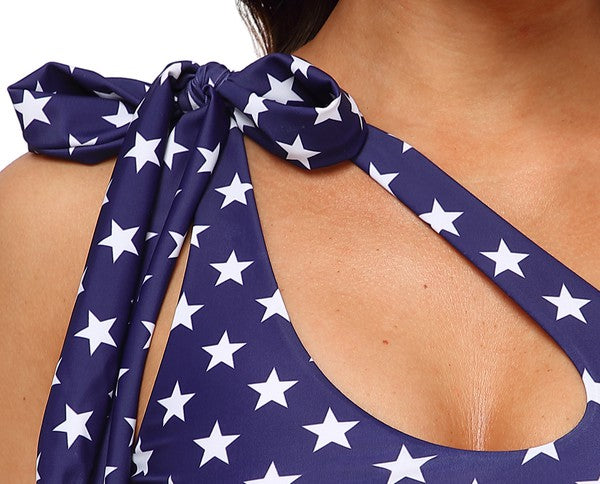 Highwaisted Side Tied Bikini Bottom - USA Flag