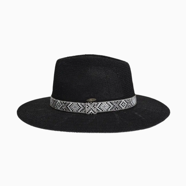 Knit Seed Bead/Rhinestone Band Panama Hat