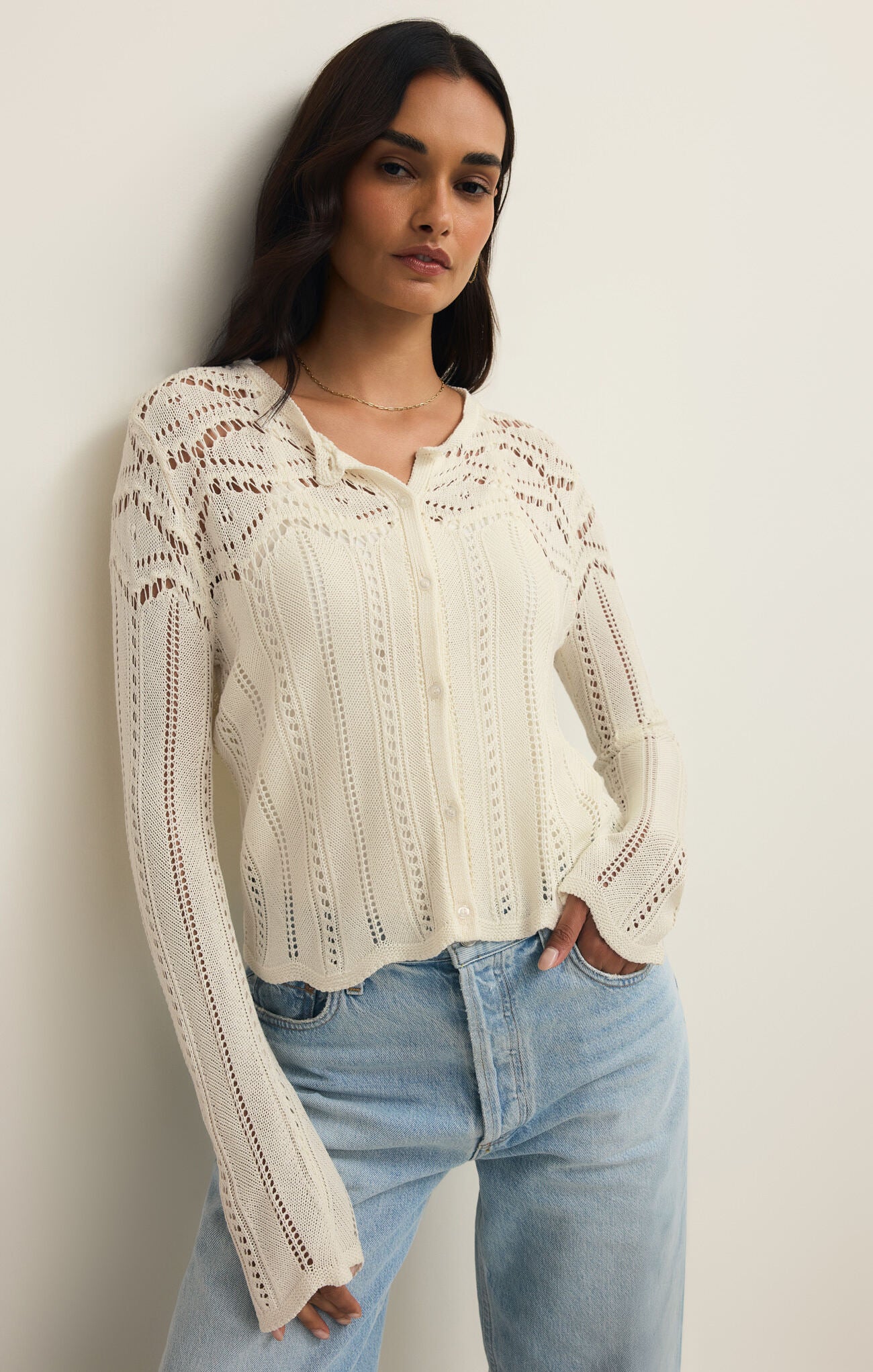 Alycia Crochet Sweater - Cloud