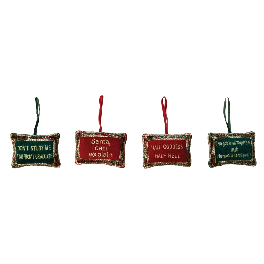 Handmade Beaded Velvet Pillow Ornament with Embroidery - 4 Styles