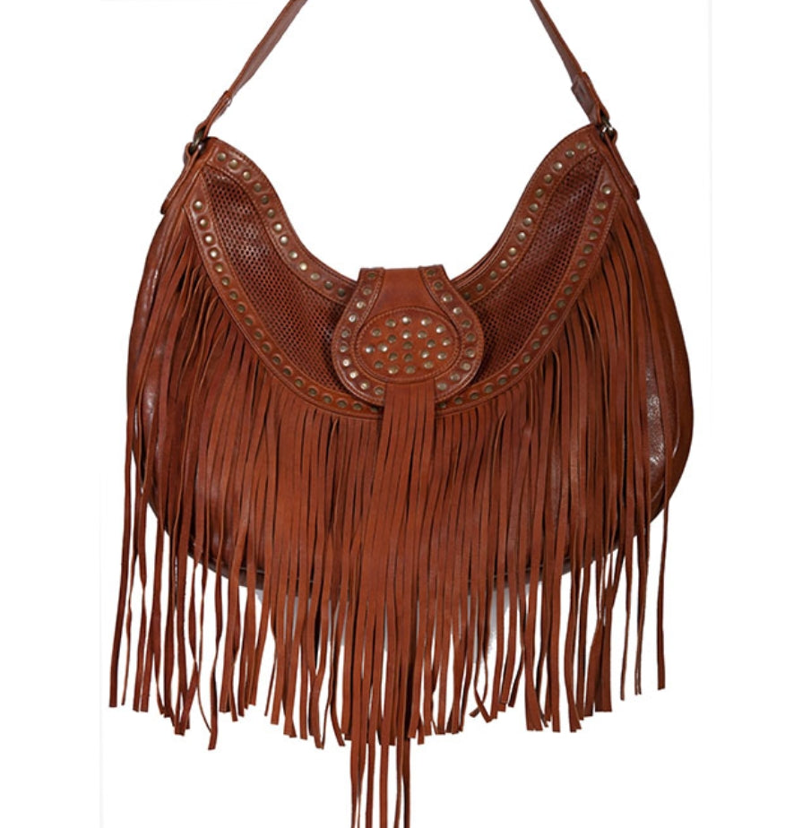 Scully Leather Fringe & Studded Handbag