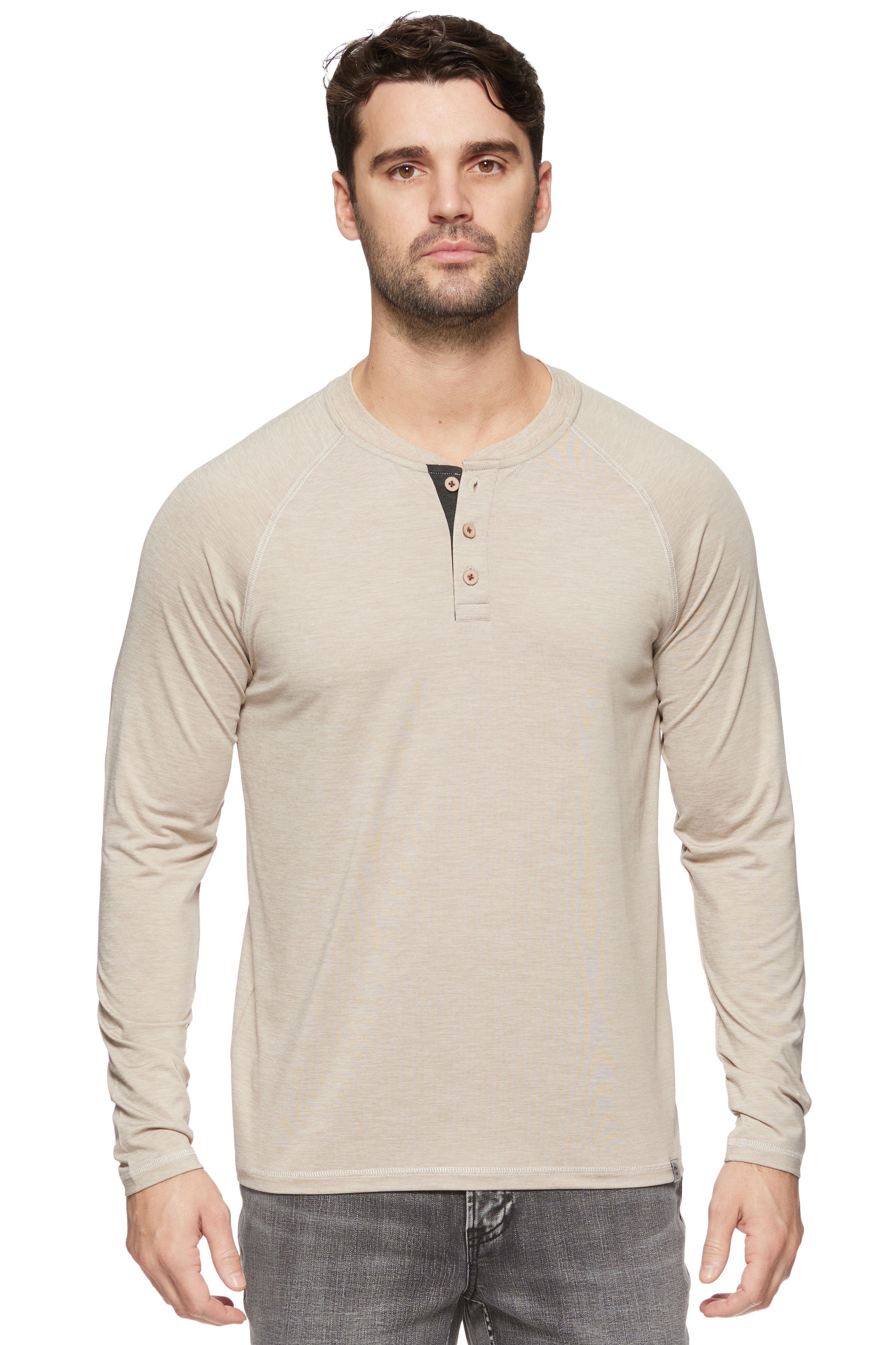 Victory L/S Performance Henley - Oatmeal Heather