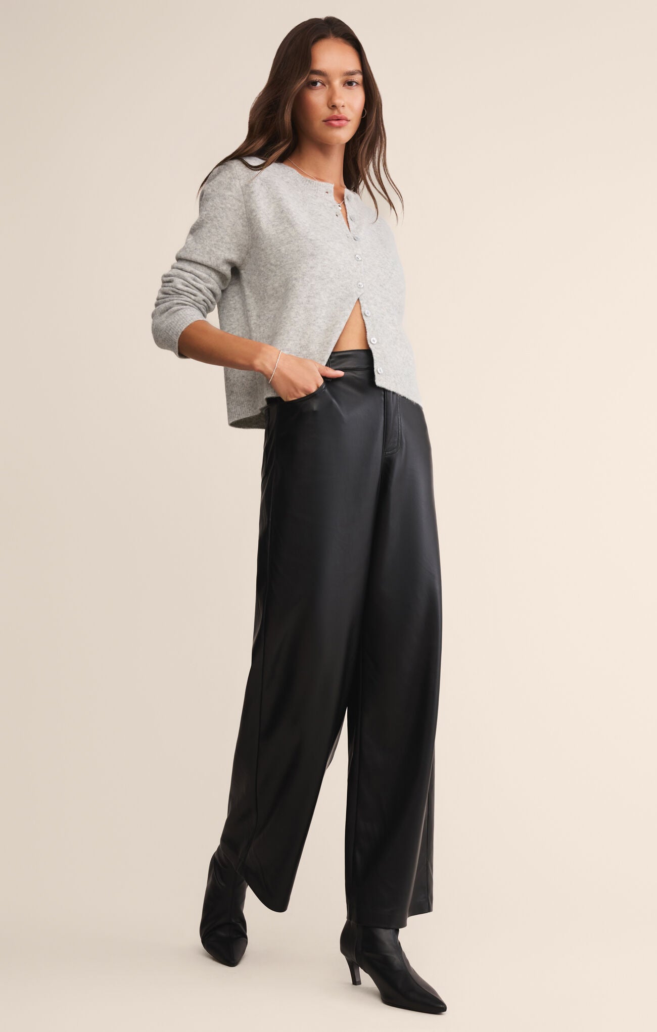 Marli Wide Leg Leather Pant - Black