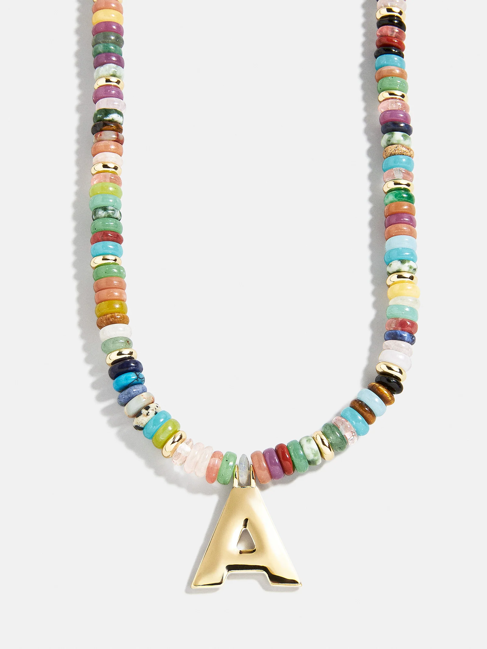 Semi-Precious Block Initial Necklace - Multi Gold