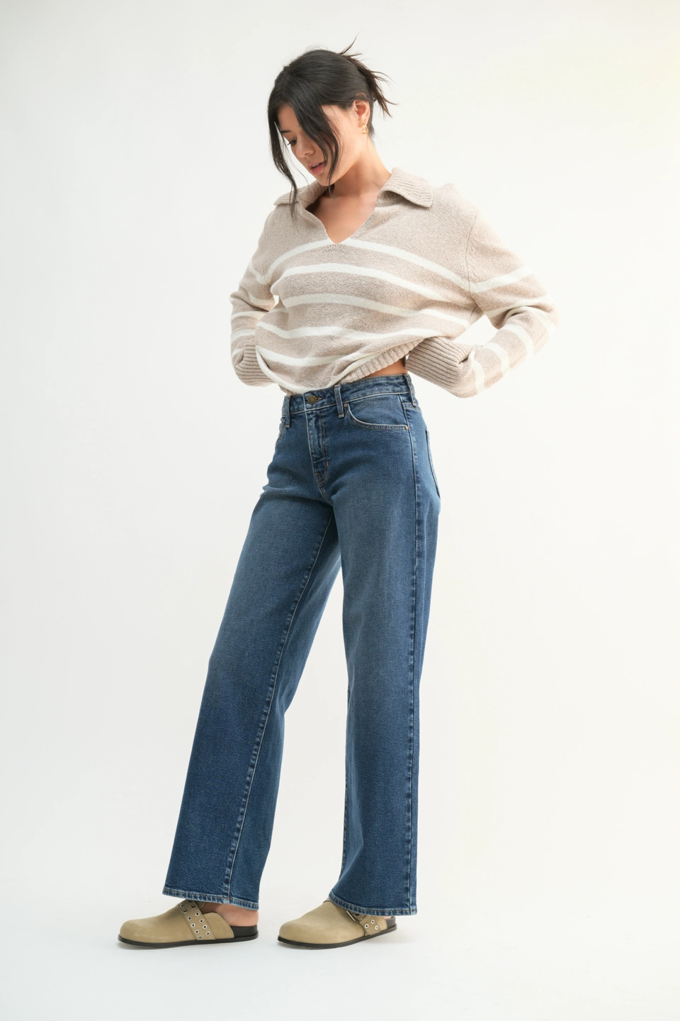 Dark Mid Rise Slim Wide Leg