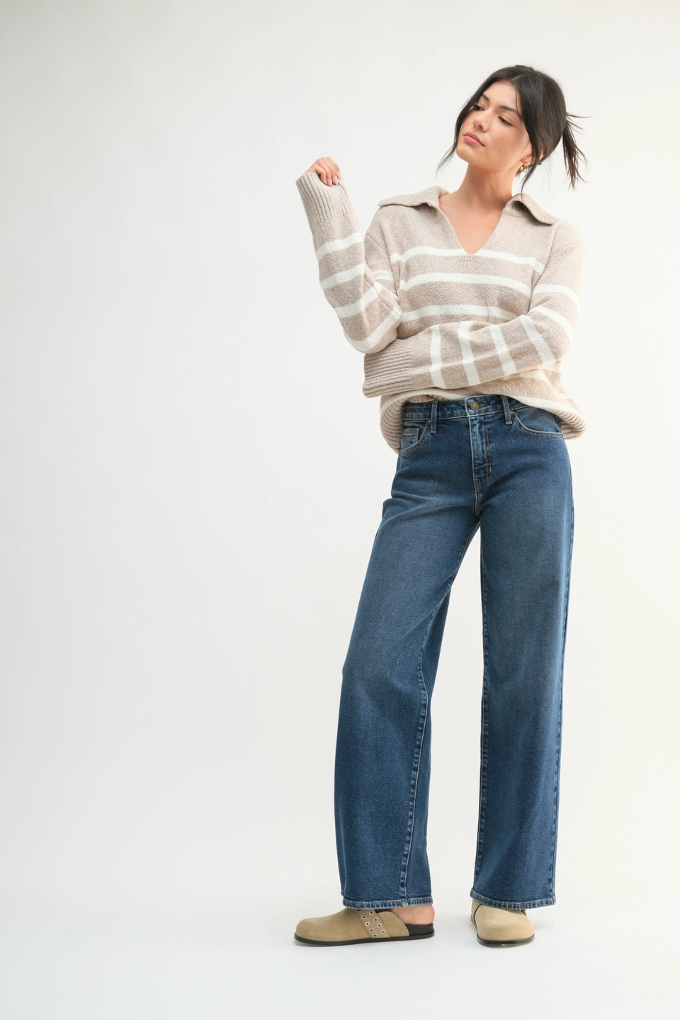 Dark Mid Rise Slim Wide Leg