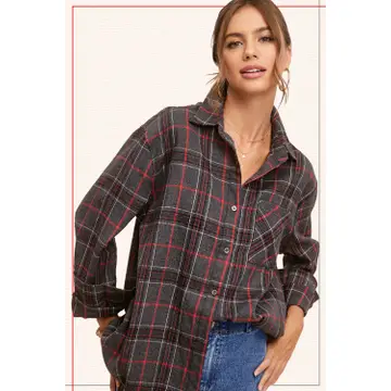 Loose Fit Button Down Soft Fabric Plaid Shirts