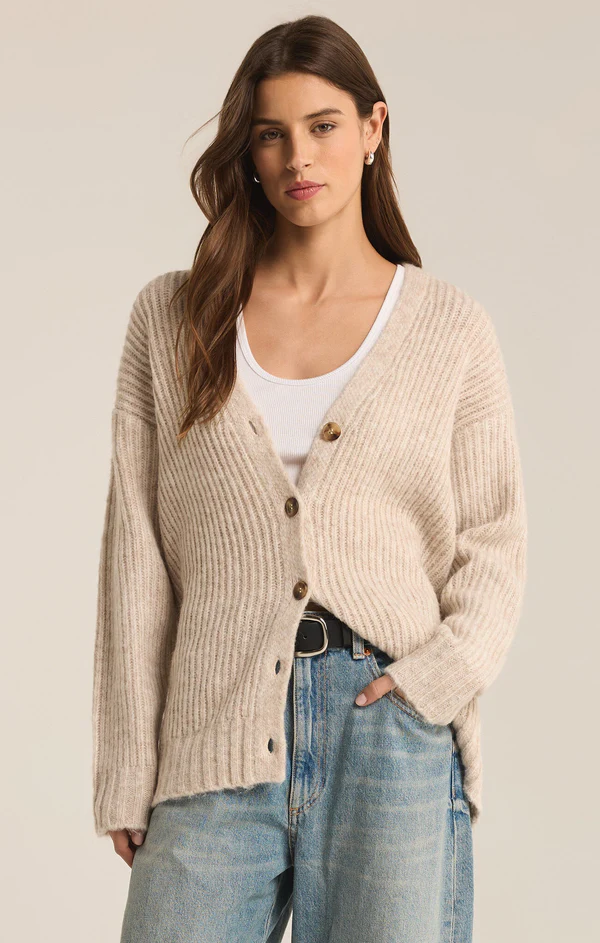 Josie Cozy Cardigan - Light Oatmeal Heather