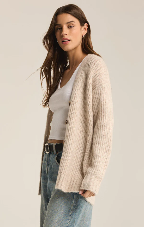 Josie Cozy Cardigan - Light Oatmeal Heather