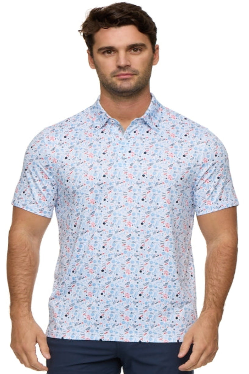 Flag & Anthem Urbandale SS Americana Pattern Print Performance Polo Red White Blue