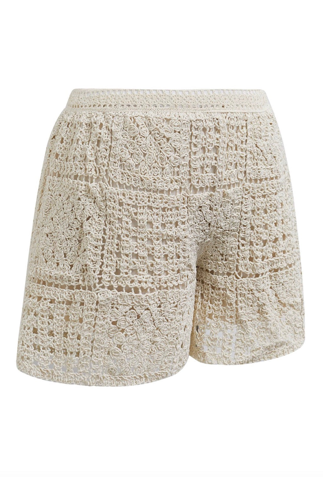 Elastic Waist Open-Knit Crotchet Shorts - Ivory