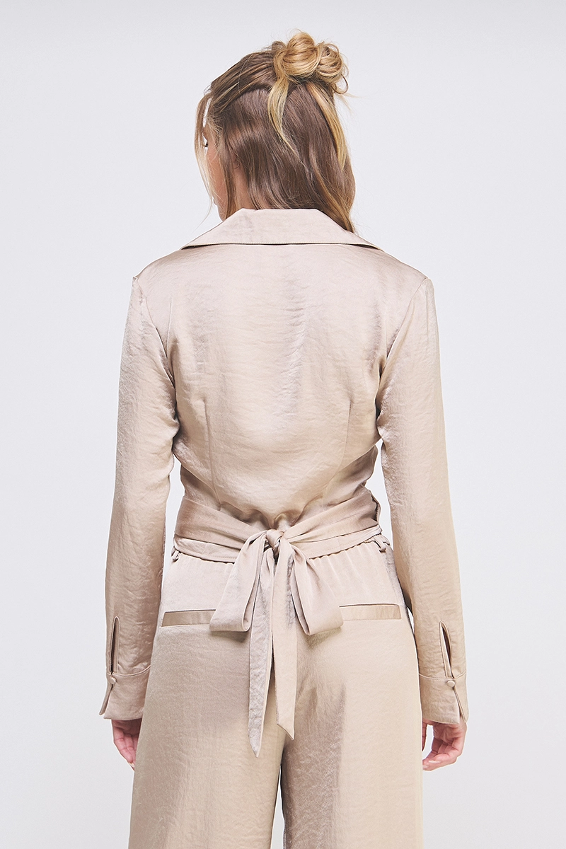 Crinkle Satin Tie Wrap Shirt
