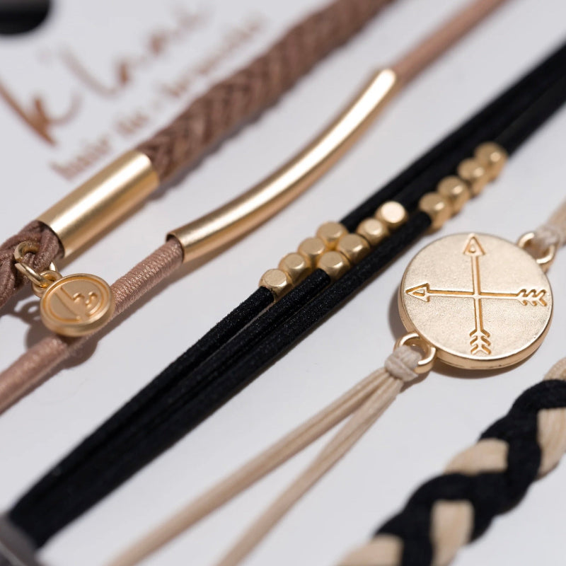 K'lani Hair Tie Bracelets "Focus" Black & Cream Hair Tie Bracelets With Removable Ball Marker
