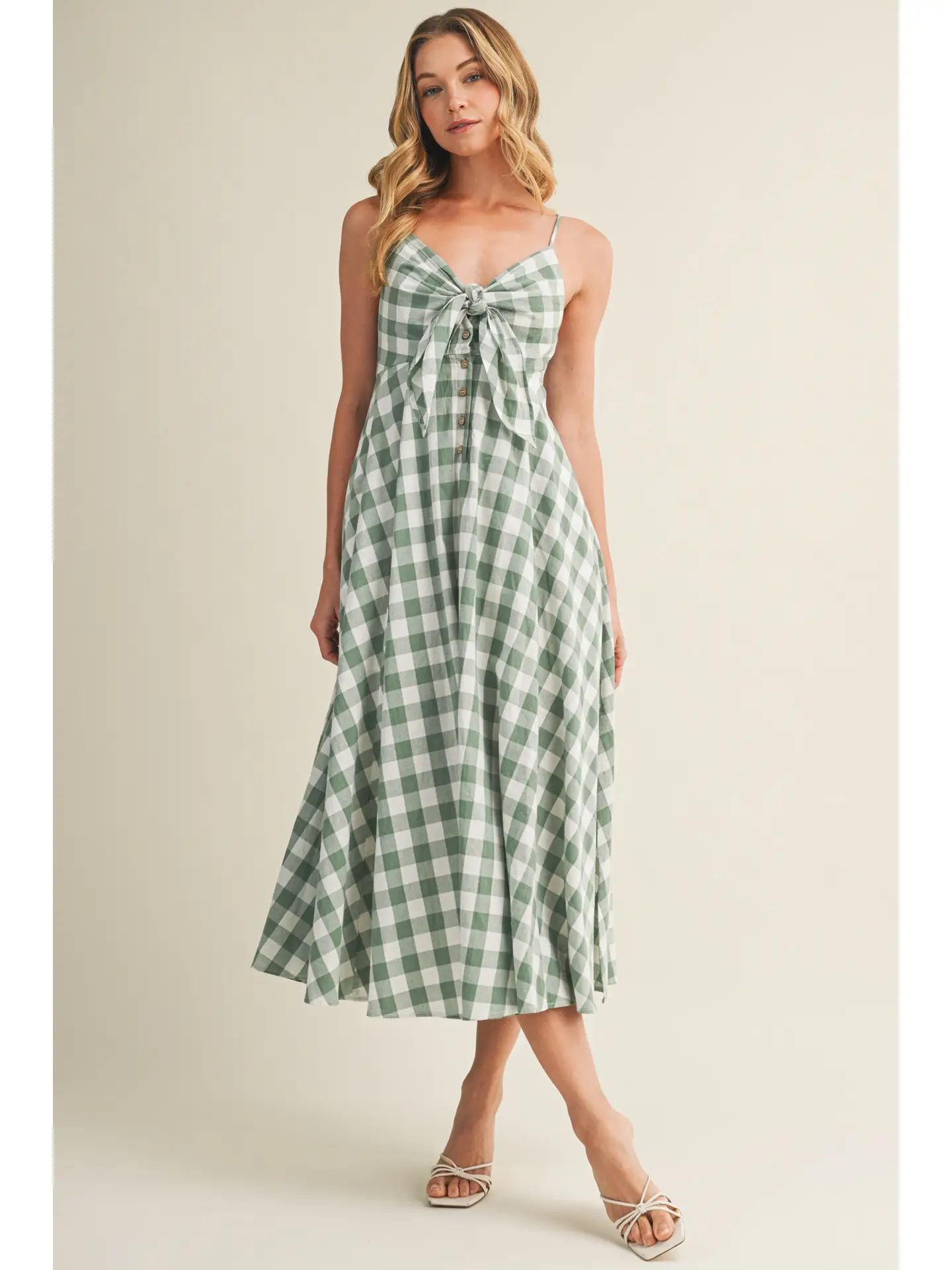 Tie-Front Gingham Dress - Basil