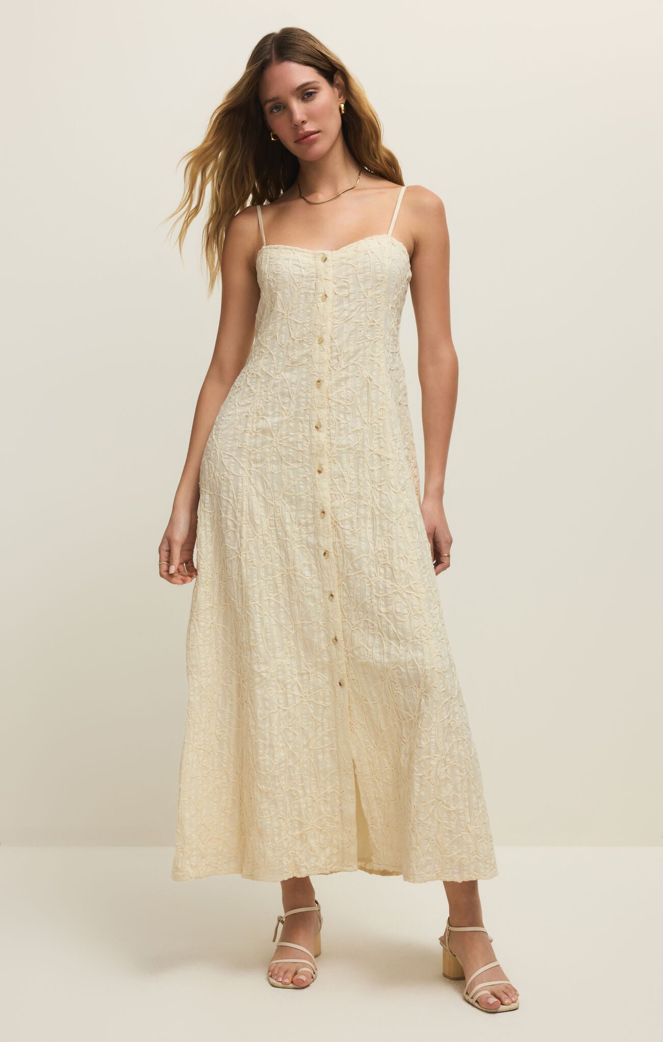 Angel Eyes Textured Midi Dress - Champagne