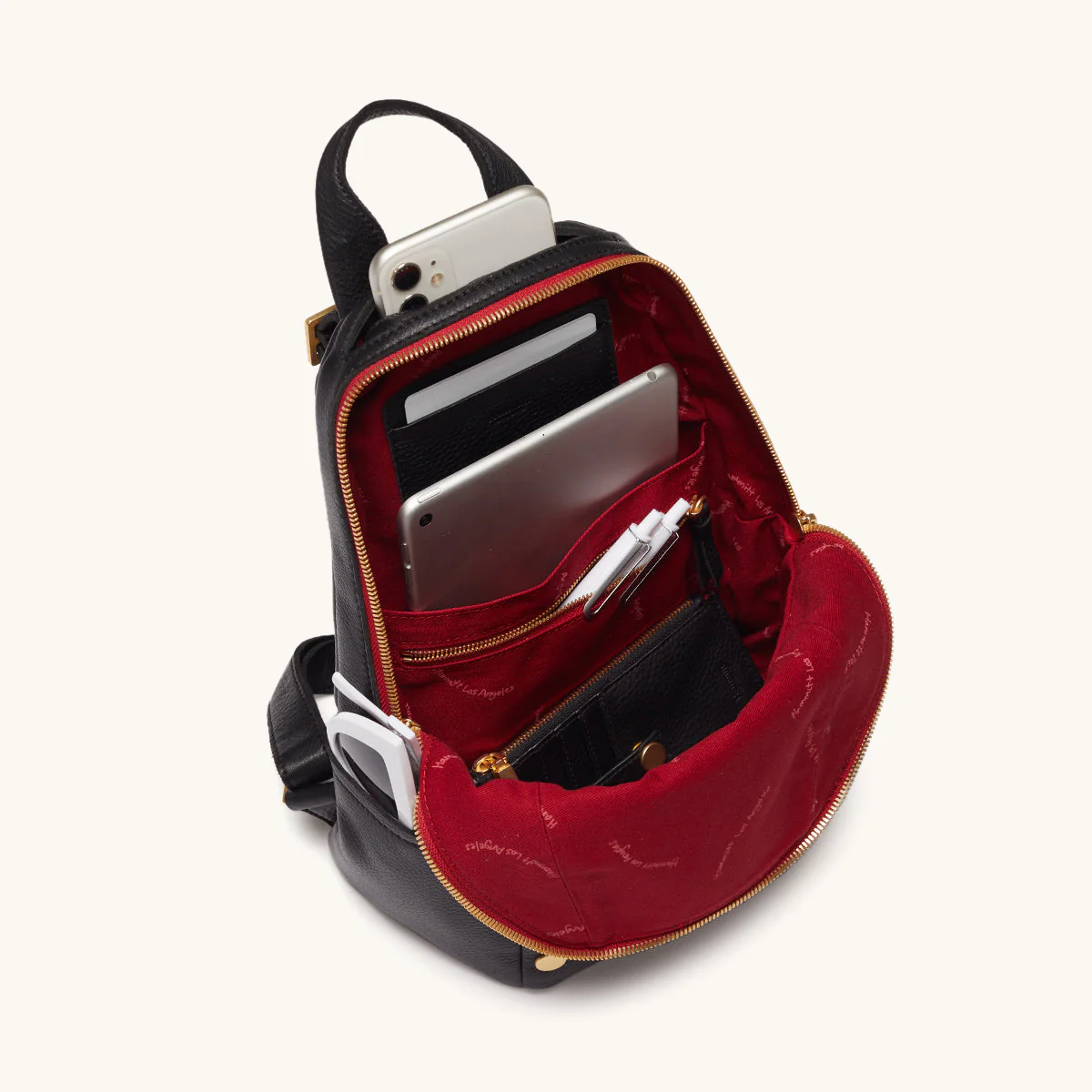Hammitt Hunter Medium - Black/Brushed Gold Red Zip