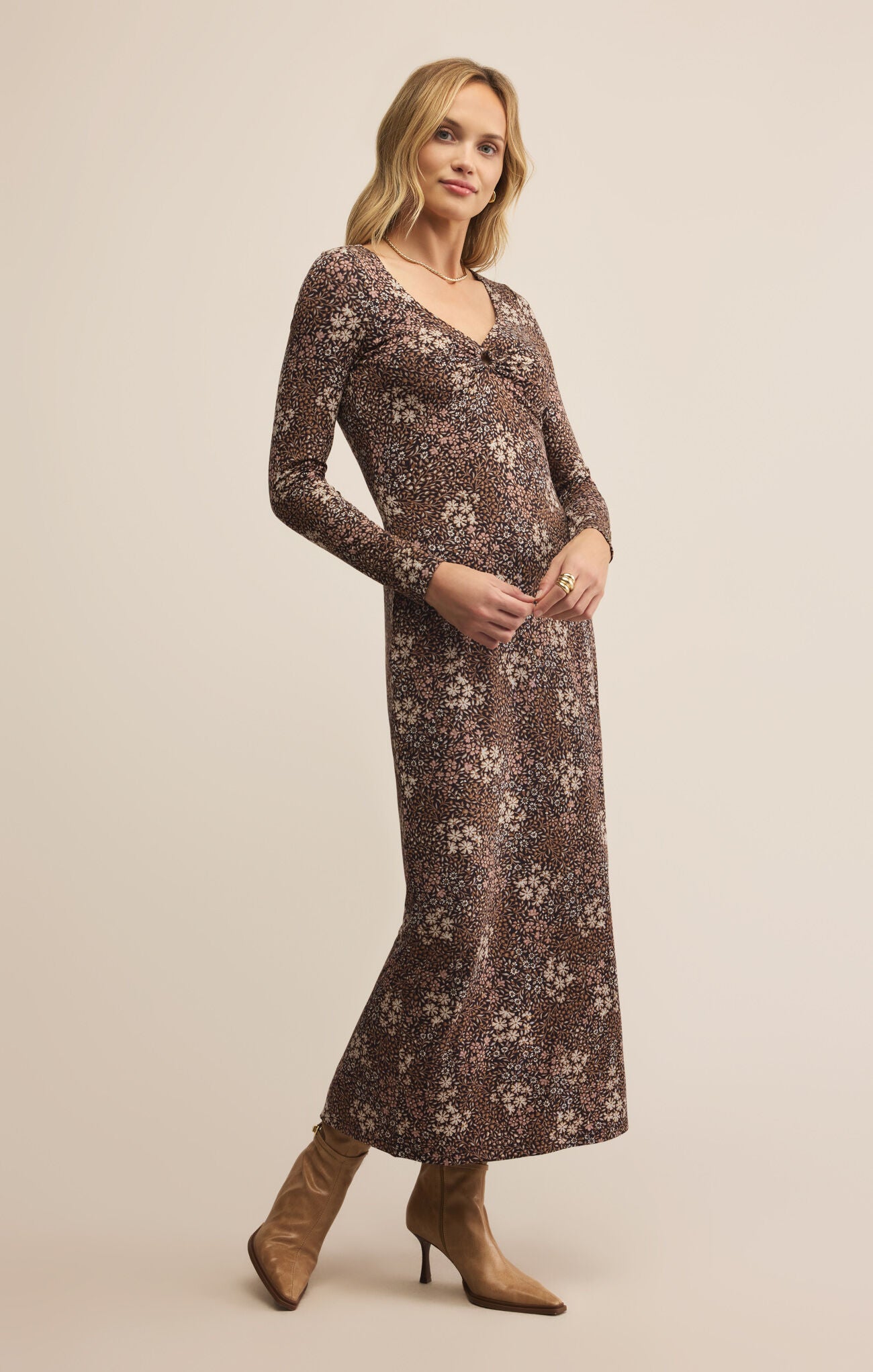 Exhale Sable Floral Midi Dress - Black