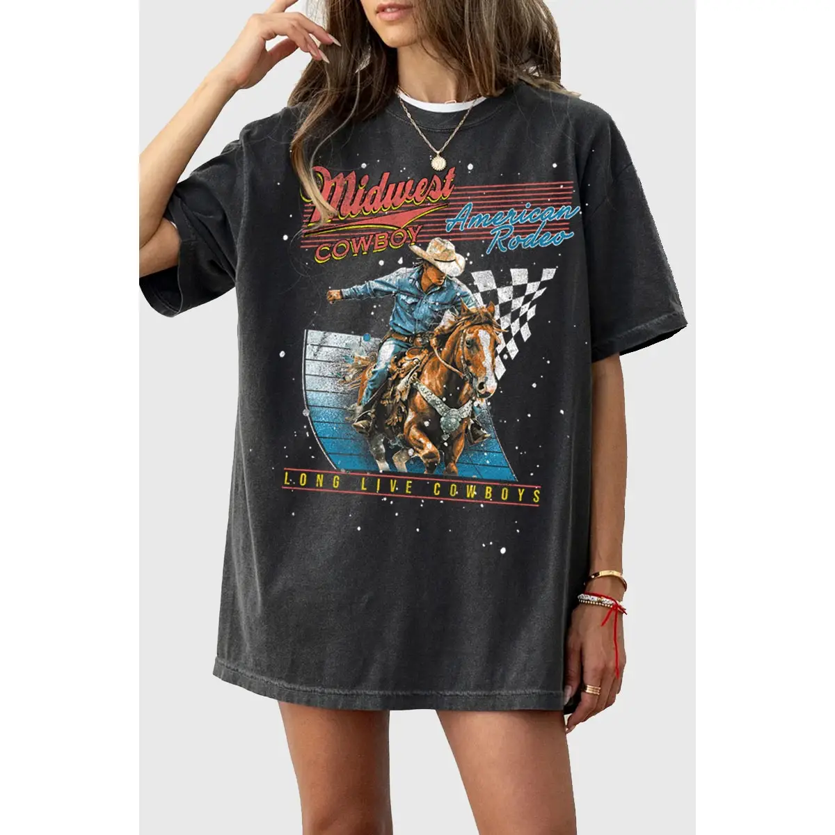 Midwest Cowboy American Rodeo Oversized Mineral Graphic Tee - Mineral Black