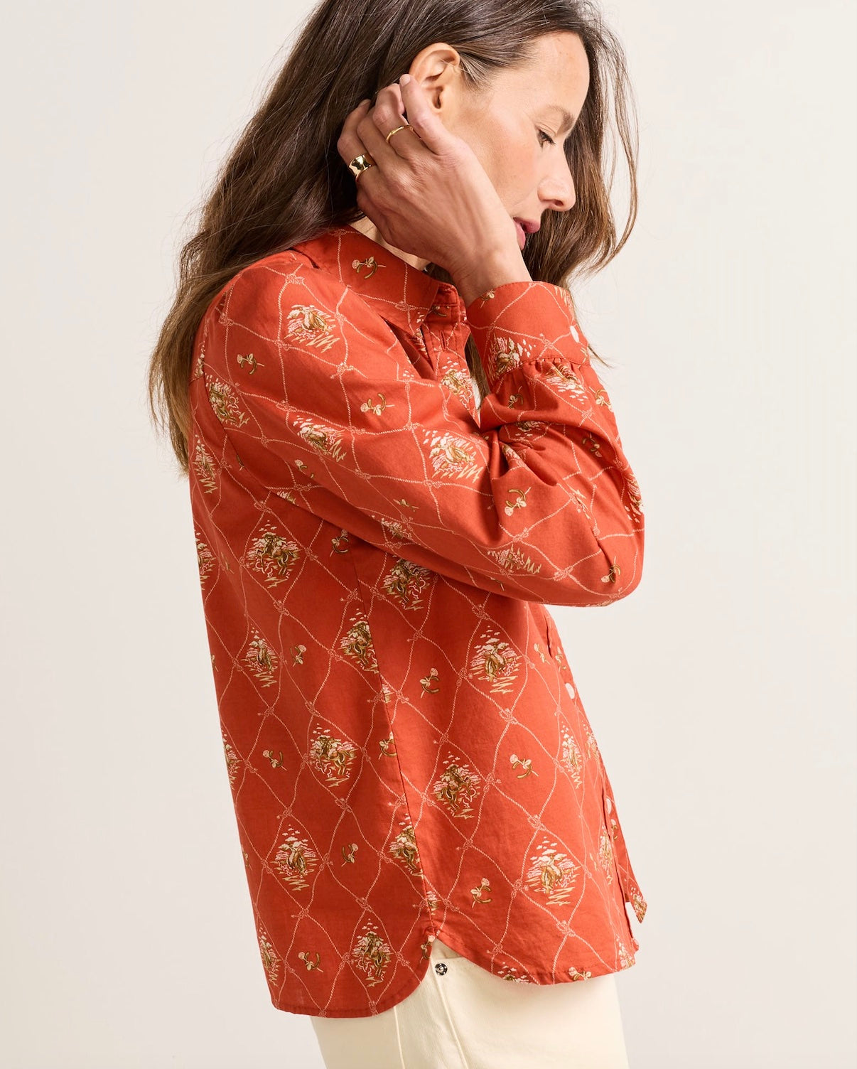 Winona Puff Sleeve Shirt - Adobe Lattice
