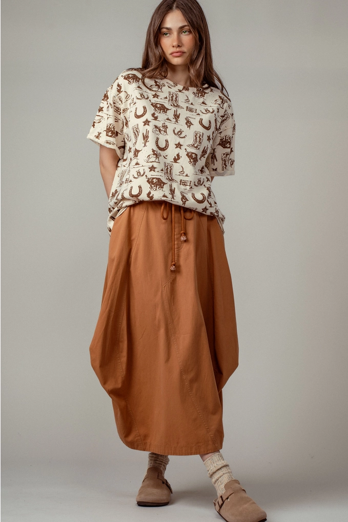 Western Graphic Print Relaxed Fit Tee - Cream